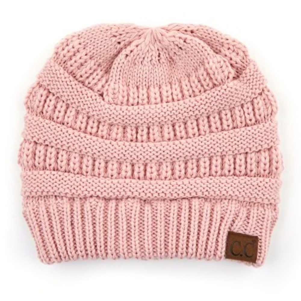 Blush colored CC beanie criss cross